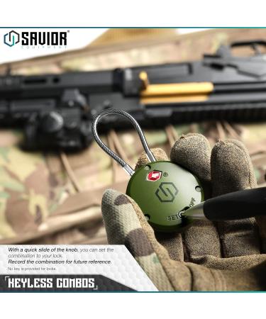 Savior Equipment Quality TSA Approved 3 Digit Combination Cable Travel Luggage Locks for Rifle Bag Firearm Gun Case Accessories Ammo Boxes Outdoor Storage - Olive Drab Green - Buy Online on GoSupps.com