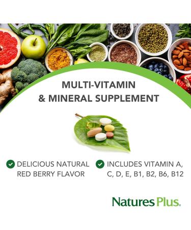 NaturesPlus Adult's Chewable Multivitamin - Exotic Red Superfruits Flavor - 90 Vegetarian Tablets | Whole Foods Supplement for Energy & Health | Gluten-Free - Buy Online on GoSupps.com