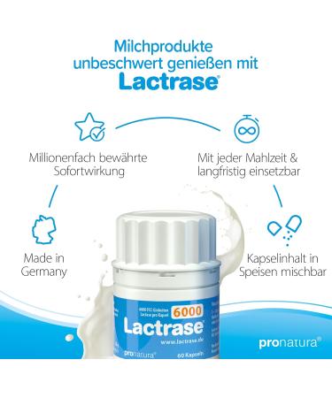 Pro Natura Lactrase 6000 - 60 Lactase Capsules for Lactose Intolerance | Enjoy Milk & Dairy Products Carefree - Buy Online on GoSupps.com