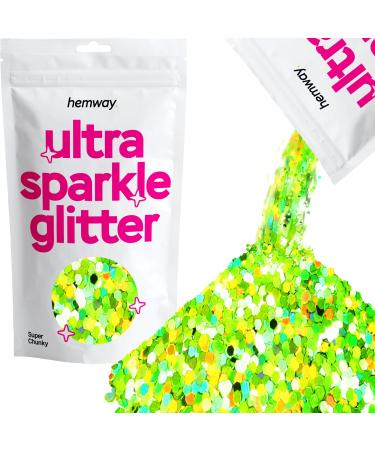 Hemway Premium Ultra Sparkle Glitter Multi Purpose Metallic Flake For Arts Crafts Nails Cosmetics Resin Festival Face Hair - Lime Green Hologrographic - Super Chunky (1/8 "0.125" 3mm) 100g / 3.5oz Lime Green Holographic Super Chunky - 100g