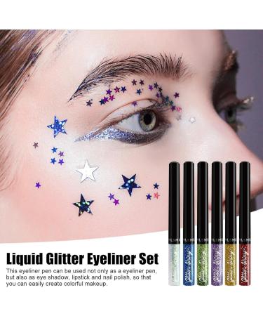 Colored Eyeliners Liquid Eye Shadow Pigmented Eye Liner 6 Colors | Long Lasting Glitter Eyeshadow Waterproof Shimmer Eyeliner Eye Glitter for Festival Eye Makeup Rowces - Buy Online on GoSupps.com