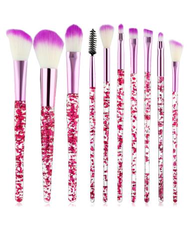 Wllhyf glitter crystal make -up brush set 10 part bling professional foundation concealer eyeshadow eyeliner rouge lip mixture synthetic brush tool set essentials (purple)