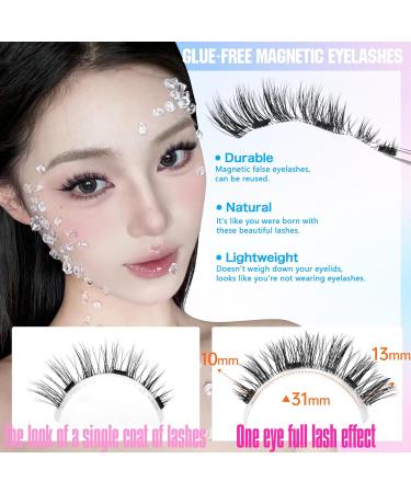 ALICROWN Magnetic Eyelashes - Fluffy No Glue Needed Cat Eye Fake Lashes | Natural Strip Lashes with Applicator | Durable Wispy 1 Pair - Buy Online on GoSupps.com