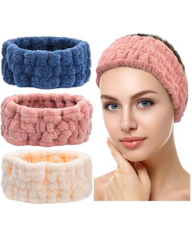 3 pieces spa facial headband for make -up and washing face women spa yoga sport shower face headband elastic head wrap for girls and women (dark pink dark blue milk white) - Buy Online on GoSupps.com