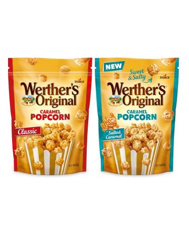 Werther's Original Popcorn Caramel - Pack de 2 (2x140g) - 1x Cr meux & 1x Sal - Pop corn croustillant enrob de caramel onctueux - Id al partager ou pour une pause gourmande