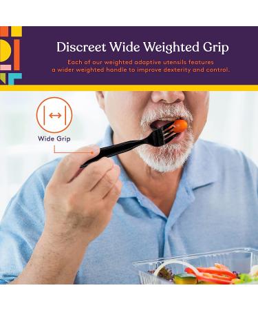 Special Supplies Adaptive Utensils - 4-Piece Stainless Steel Set for Hand Tremors, Arthritis, Parkinson's - Heavy Weighted with Non-Slip Handles - Gunmetal - Buy Online on GoSupps.com