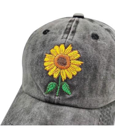 Waldeal Girls' Embroidered Sunflower Hat - Vintage Washed Black Baseball Cap for Teens - Buy Online on GoSupps.com