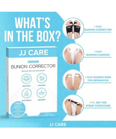 JJ CARE Adjustable Bunion Corrector for Men and Women - Toe Hallux Valgus Splint & Separator with Crank Cushion and Strap Stretcher - Buy Online on GoSupps.com