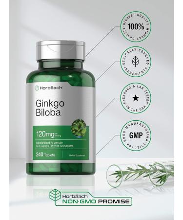 Ginkgo Biloba 120mg 240 Tablets Gluten Free Non-GMO Supplement by Horbaach - Buy Online on GoSupps.com