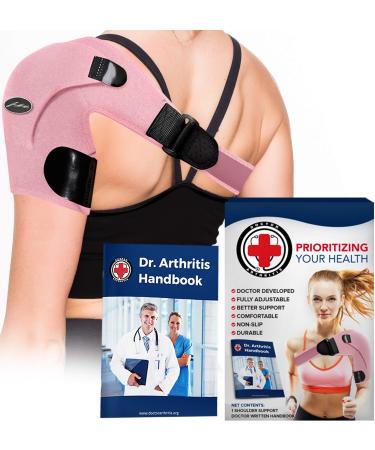 Doctor Developed Shoulder Support / Shoulder Strap / Shoulder Brace Single & Doctor Written Handbook - Relief for Shoulder Injuries, for both left & right (Pink)