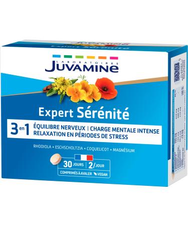 JUVAMINE - Serenity - Nervous Balance - Promotes Relaxation and Relaxation - Based on Plants and Minerals - Magnesium Vitamin B6 Rhodiola - 60 Tablets - Made in France