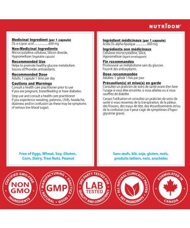 Nutridom Alpha Lipoic Acid 600mg ALA Supplement Non-GMO Vegan Gluten-Free Soy-Free Dairy-Free Antioxidant Support for Energy and Metabolism (60 count) - Buy Online on GoSupps.com