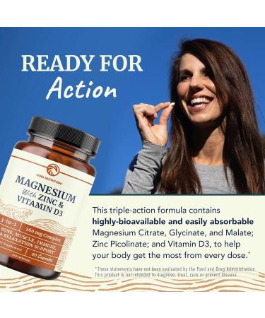Magnesium Zinc & Vitamin D3 | 260MG Complex | High Absorption Mag Citrate Glycinate & Malate | Muscle Nerve Function & Bone Health Support | Zinc and Magnesium Supplement with VIT D3 | 60 Ct. Zinc and D3 60ct. - Buy Online on GoSupps.com
