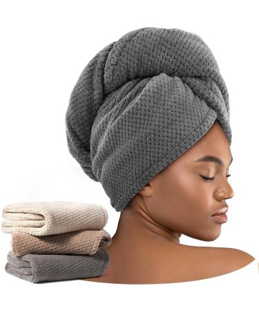 3 Pack Microfiber Hair Towel Wrap for Curly Hair Super Absorbent Hair Drying Towel for Women Kids Hair Care Accessories Hair Turban for Wet Hair (Grey Camel Brown) Grey / Camel / Brown Medium (26" x 10")