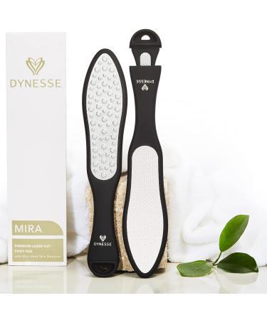 DYNESSE Pedicure Foot File. Professional 3-in-1 Callus Remover with Mini-File. No Risk of Injury. Laser-Cut Stainless Steel Scrubber. Multi-Usage Black