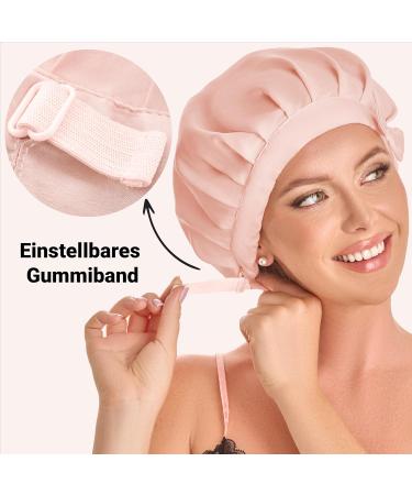 Shop 100% Mulberry Silk Hood for Curly Hair - Breathable Sleeping Cap with Elastic Ribbon in Pink | Luxury Night Cap for Healthy Hair - Buy Online on GoSupps.com