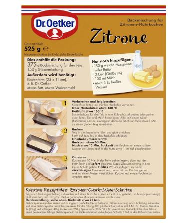 Dr. Oetker Lemon Cake 4-Pack (4 x 525g) - Easy Baking Mix for Delicious Vegetarian Lemon Cakes with Sugar Glaze - Buy Online on GoSupps.com