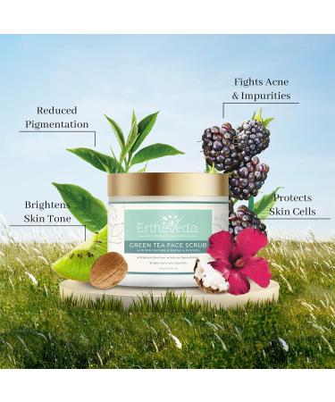 Green Tea Face Scrub with Niacinamide & Mulberry | Acne Tan & Dirt Removal | Vegan Paraben-Free | 100g - All Skin Types - Buy Online on GoSupps.com