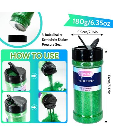 180G Holographic Ultra Fine Glitter Powder - Laser Green | For Slime, Resin Arts, Tumbler, Jewelry, Nail Art - Iridescent Metallic Glitter 1/128 0.2mm - Buy Online on GoSupps.com