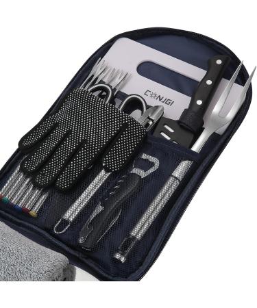 Camping Cookware Storage Bag - Portable Bag for Camping Cooking Utensils Set - Knife, Fork, Spoon, Chopping Board & Chef's Knife - Black - Buy Online on GoSupps.com