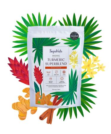 SugaVida | Organic Turmeric Superblend with Ginger - 240 Grams | Triple-Strength Curcumin | Instant Golden Milk or Turmeric Latte | Great Taste Award Winner | Authentic Ayurvedic Blend Ginger 240 g (Pack of 1)