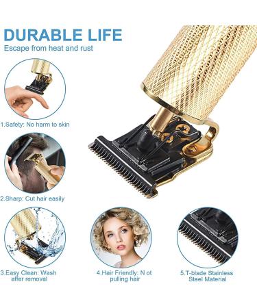 Professional Electric Hair Clippers for Men - Waterproof Rechargeable Haircut Kit with T Blade Trimmer and Guide Combs - Gold - Buy Online on GoSupps.com