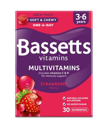 Bassetts Vitamins Multivitamins Strawberry Flavour 3-6 Years 30 Pastilles 30 Count (Pack of 1)