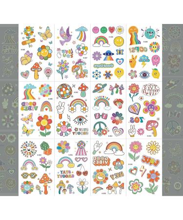 Groovy 70s Glow in the Dark Temporary Tattoos - Flower Power & Hippie Stickers for Girls' Birthday Party - Buy Online on GoSupps.com
