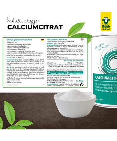 Raab Vitalfood Calcium-Citrate Powder 90g - Vegan Muscle & Bone Support for Athletes | Electrolyte Supplement - Buy Online on GoSupps.com