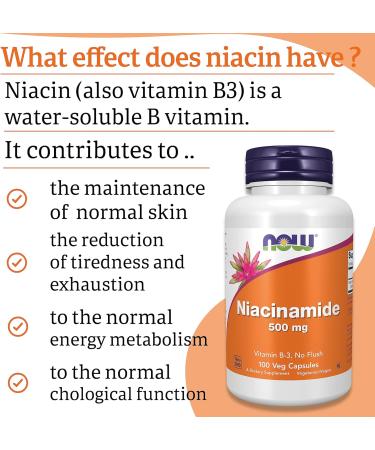 Now Foods Niacinamide 500mg - 100 Vegan Capsules | Lab-Tested Vitamin B3 | Gluten-Free, Soy-Free, Vegetarian - Buy Online on GoSupps.com
