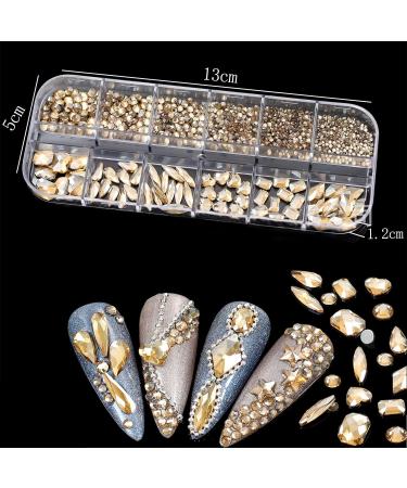 1130Pcs Champagne Gold Rhinestones for Nails | Nail Art Crystal Gem Stones | DIY Nail Jewelry Decoration | Women Girls (Champagne) - Buy Online on GoSupps.com