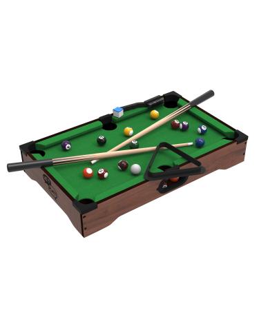 Mini Tabletop Pool Set- Billiards Game Includes Game Balls, Sticks, Chalk, Brush and Triangle-Portable and Fun for the Whole Family by Hey! Play!, green, 12.2x20.2x3.5, (15-3152) Mini Billiards