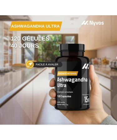 Ashwagandha Shoden Ultra 35% de Withanolides 15 000 mg quivalent | 7x plus concentr que l Ashwagandha KSM-66 | Soutien la concentration au sommeil profond et l nergie | 120 g lules Nyvos - Buy Online on GoSupps.com