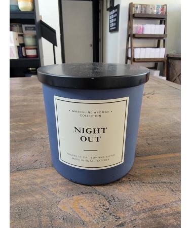 Masculine Aromas Soy Wax Blend Candle Scented Night Out Candle Blue Jar Black Lid 3- Wicks 534624