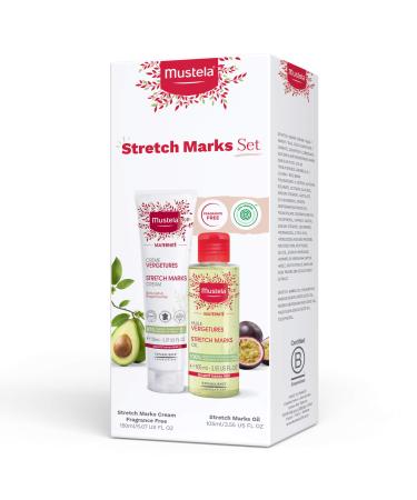 Mustela Maternity Stretch Marks Set - Fragrance-Free Stretch Marks Cream & Stretch Marks Oil - with Natural Ingredients - 2 Items Set
