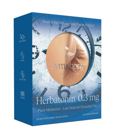 Herbatonin 0.3 mg The First Plant-Based, Natural Vegan Melatonin Supplement (Phyto-Melatonin) - Low Dose Sleep Aid, Supports Circadian Rhythm & Cellular Health 90 Capsules (90 Day Supply) 90 Count (Pack of 1)