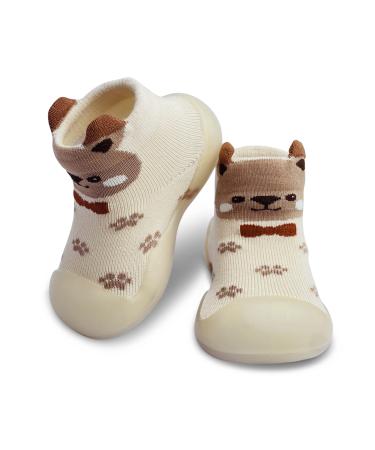 Dookeh Baby Shoes Boys Girls First Walking Shoes Non Slip Soft Sole Sneakers Toddler Infant Babygirl Sock Shoes 6-9 Months A2 Brown