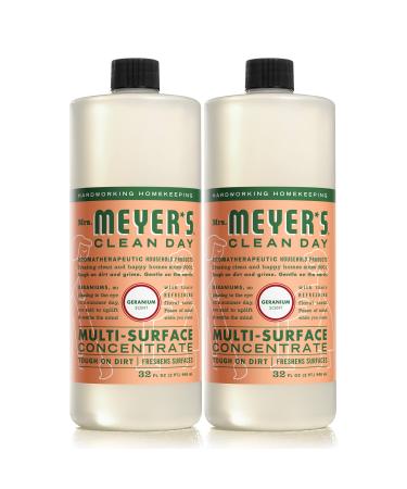 Mrs. Meyer's Multi-Surface Cleaner Concentrate, Use to Clean Floors, Tile, Counters, Geranium, 32 fl. oz - Pack of 2