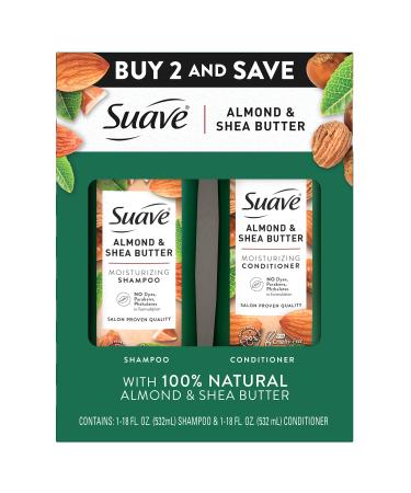 Suave Professionals Moisturizing Shampoo and Conditioner for Dry Hair Almond and Shea Butter Paraben-free and Dye-free 18 oz 2 Count