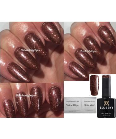 Bluesky Nail Gel Polish Brown Chocolate Brown Gold Shimmer Fine Glitter Sparkle VIP01 UV LED Soak Off 10ml