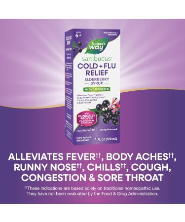 Nature's Way Sambucus Cold + Flu Relief Elderberry Syrup Speeds Recovery for Fever* Body Aches* Chills* Runny Nose* Cough Congestion Sore Throat Berry Flavored 4 Fl. Oz. - Buy Online on GoSupps.com