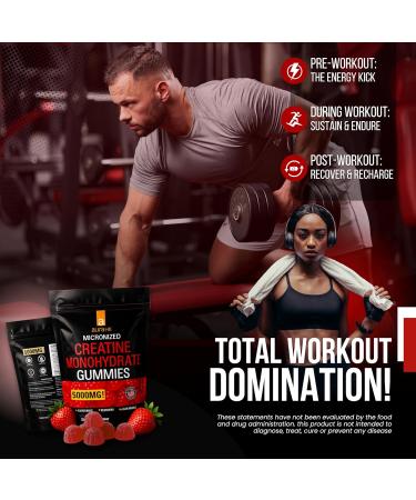 Creatine Monohydrate Gummies 5000mg- 120 Count Sugar Free for Men & Women - Strawberry Flavor Vegan Creatine Supplement for Muscle Strength, Energy, Endurance & Workout Gummies Strawberry 1 Count (Pack of 120) - Buy Online on GoSupps.com