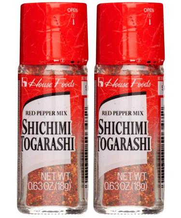 House Food Shichimi Togarashi (Mixed Japanese Red Pepper) | Red Pepper Seasoning with Sesames Seeds and Seaweed | 0.63 Oz (18g) | 2 Pack