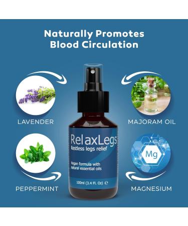 RelaxLegs Restless Legs Relief Spray - Effective Magnesium Muscle Relaxant for Leg Cramps & Ache Relief - 100ml - Buy Online on GoSupps.com