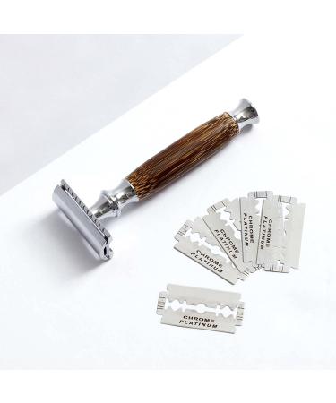 Wowe Double Edge Safety Razor with Bamboo Handle - 1 Razor & 5 Blades for Eco-Friendly Shaving - Buy Online on GoSupps.com