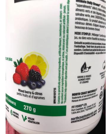 North Coast Naturals Ultimate Daily Greens | Superfood blend of superfruits land and sea greens - 270 g - Mixed Berry & Citrus Mixed Berry & Citrus 270 g (Pack of 1) - Buy Online on GoSupps.com