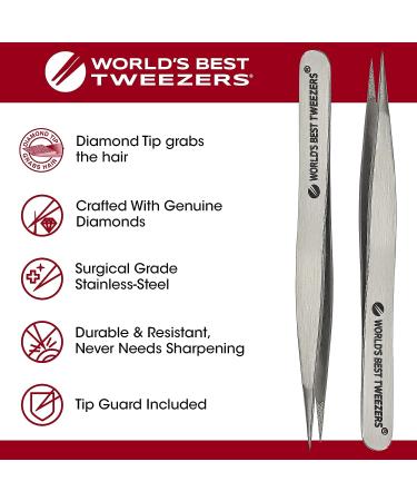 Diamond Tip Splinter Tweezers - Professional Precision Needle Nose Pointed Tweezer for Ingrown Hair, Splinters, Ticks, and Glass Removal - Buy Online on GoSupps.com