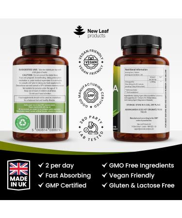 High Strength Ashwagandha 1200mg - 365 Vegan Tablets - 6 Months Supply - Non-GMO Made in The UK - Buy Online on GoSupps.com