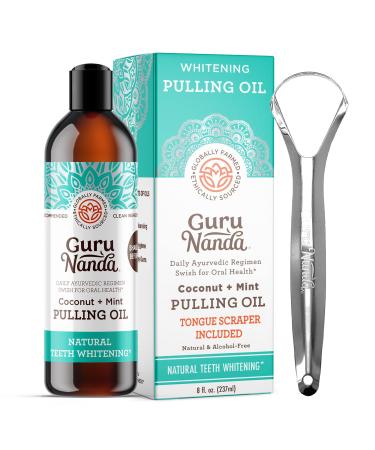 GuruNanda Oil Pulling (8 Fl.Oz) with Coconut Oil and Peppermint Oil for Oral Health, Healthy Teeth and Gums, Alcohol Free Mouthwash, Teeth Whitening, Helps with Bad Breath and Freshens Mouth 8 Fl Oz (Pack of 1)