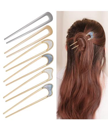 hoyuwak 6Pcs Metal Hair Forks U-Shaped Hair Pins French Gold Silver Hair Sticks Hair Styling Accessories for Women Girls Updo Buns Chignon(2 Colors  3 Designs)
